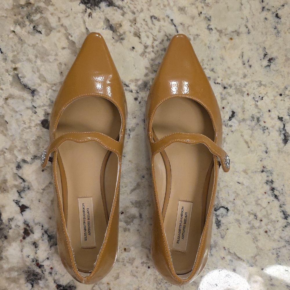 ANTONIO MELANI Tan Patent Mary Jane Flats
